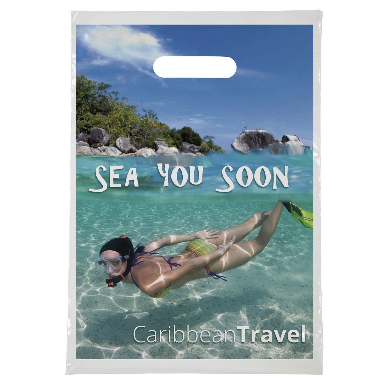 Full Color Digital Die-Cut Handle Custom Plastic Bag - 9"w x 13"h