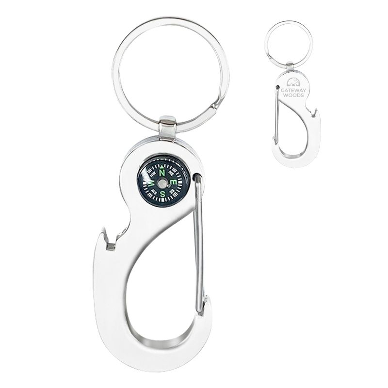 Custom Compass Keyring Carabiner w/ Bottle Opener