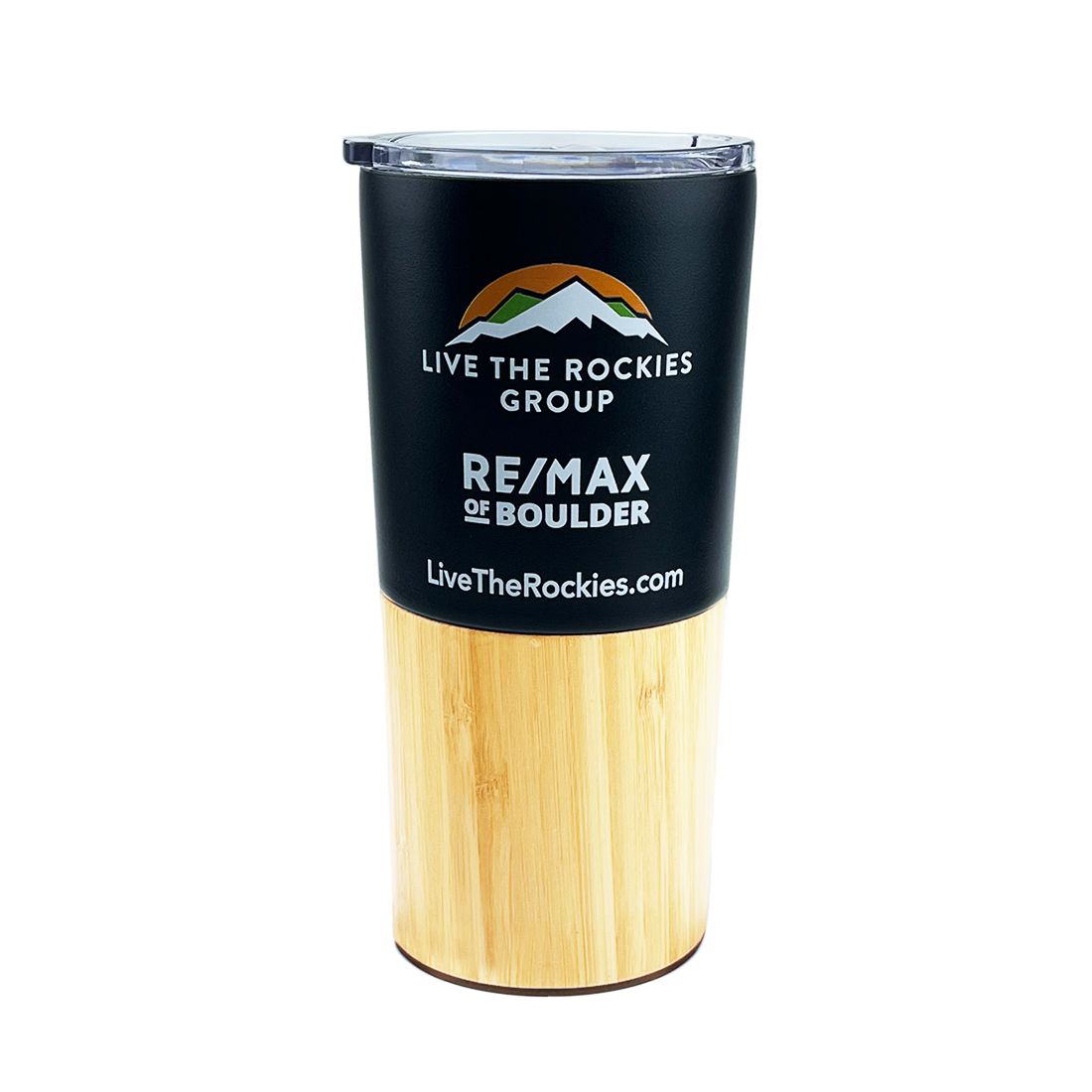 Custom Stainless Steel Tumbler with Bamboo Base - 20 oz.