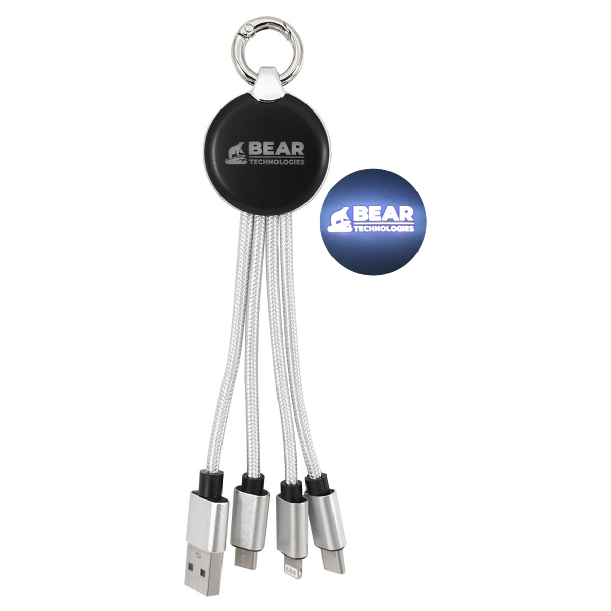 Custom Braided Light-Up Logo Charging Cable Keychain