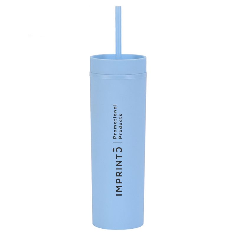 Custom Skinny Plastic Matte Tumbler w/ Straw - 16 oz.