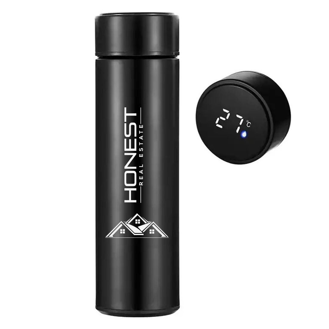 Custom Vacuum Thermos Water Bottle w/ LED Temperature Display - 17 oz.