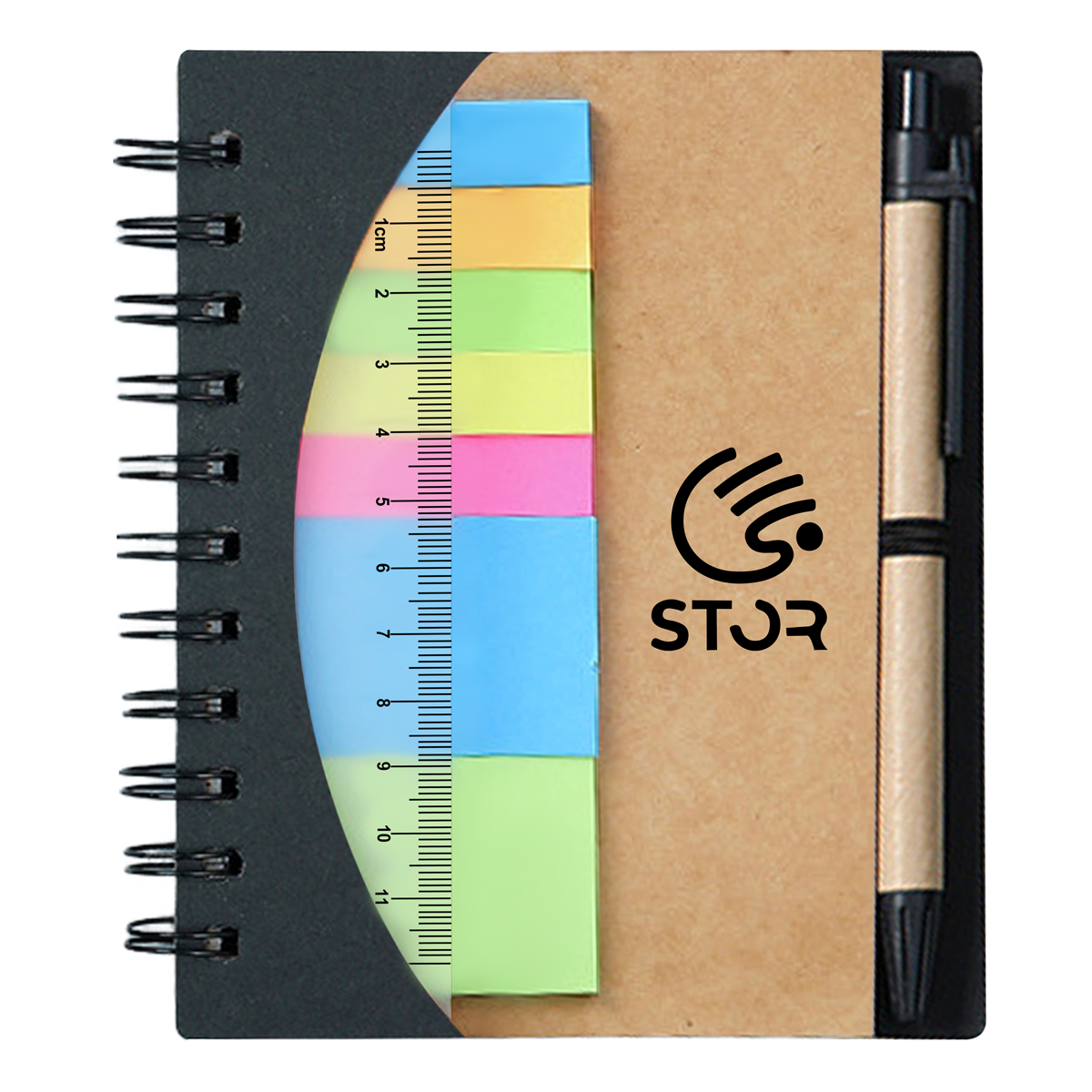 Custom Spiral Ruler Notebook w/ Pen, Sticky Notes & Flags - 4.7"w x 5.7"h