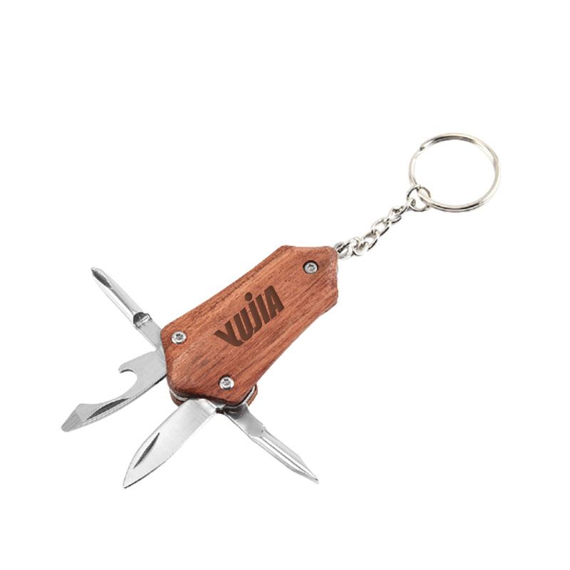 5 In 1 Multi-function Tool Custom Wooden Keychain