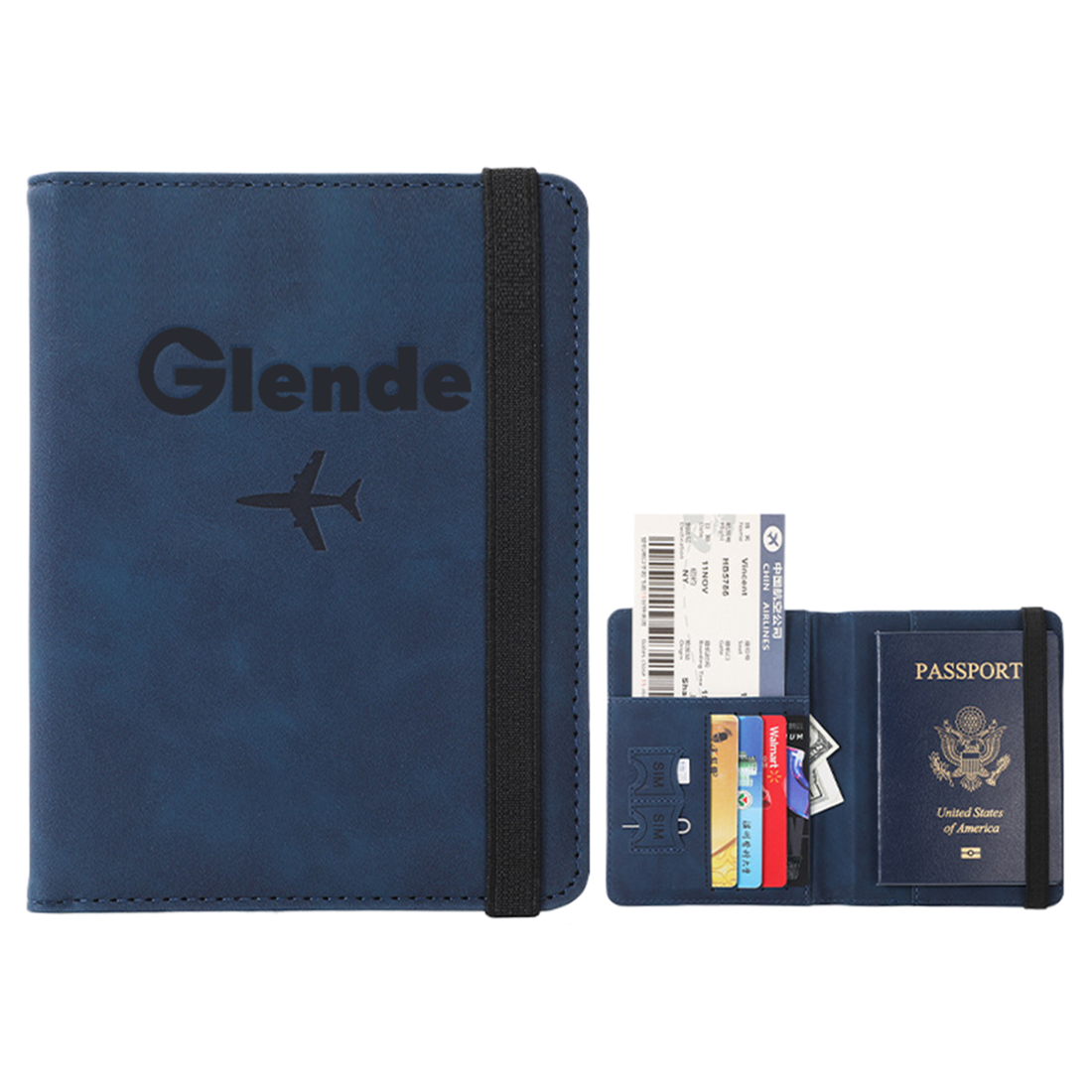 Custom PU Leather RFID Passport Holder w/ Elastic Strap
