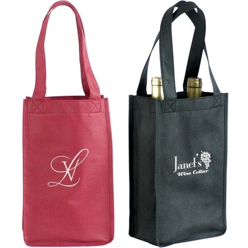 Non-Woven Double Bottle Custom Wine Tote - 7"w x 11"h x 3.75"d