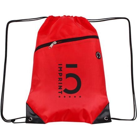 Two-Tone Custom Drawstring Bag w/ Pocket - 13"w x 17.7"h