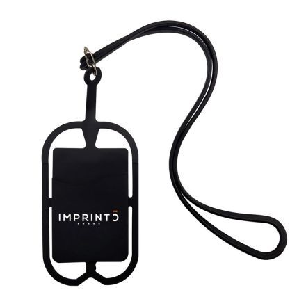 Strappy Silicone Promotional Cell Phone Wallet w/ Lanyard