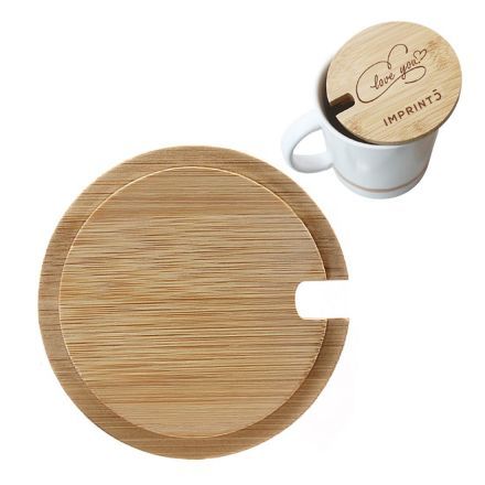 Custom Bamboo Coffee Mug Lid w/ Spoon Hole