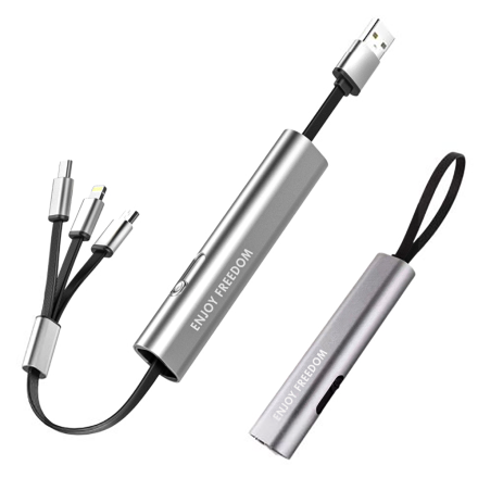 Custom Metal Retractable 3-in-1 Charging Cable w/ Dual Inputs