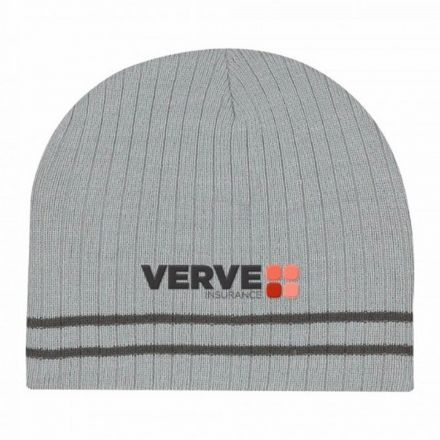 Embroidered Promotional Knit Beanie w/ Double Stripe