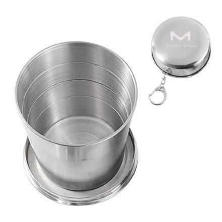 Stainless Steel Custom Collapsible Water Cup w/ Carabiner - 8.5 oz.