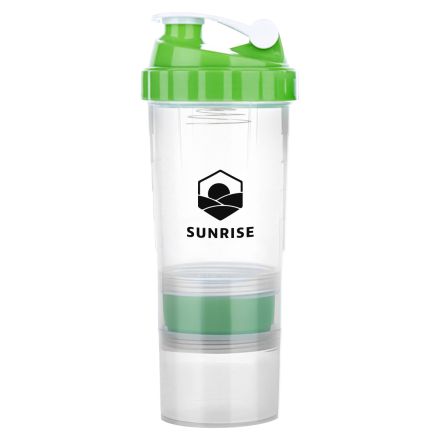 Custom 3-in-1 Compartment Clear Shaker Bottle - 17 oz.