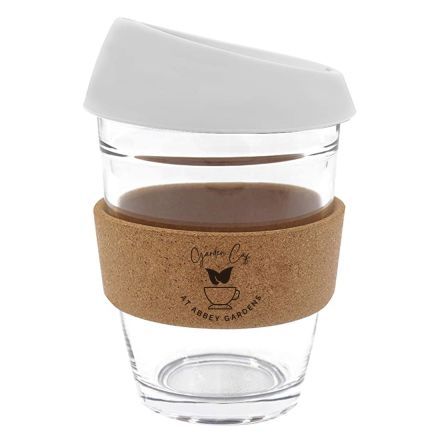Custom Reusable Glass Travel Mug w/ Cork Sleeve - 12 oz.
