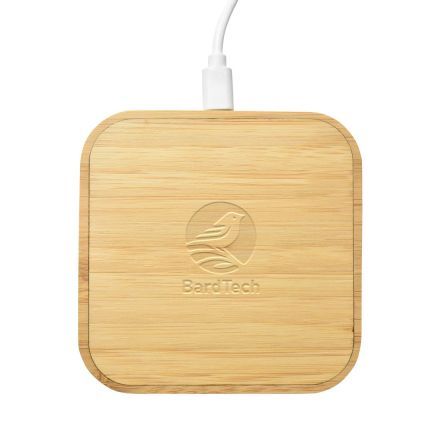 Custom 10W Bamboo Wireless Charger Pad w/ Dual USB Ports