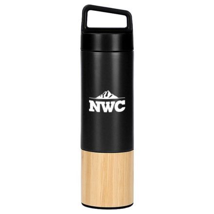 Custom Bamboo Wrapped Insulated Water Bottle w/ Handle - 18 oz.