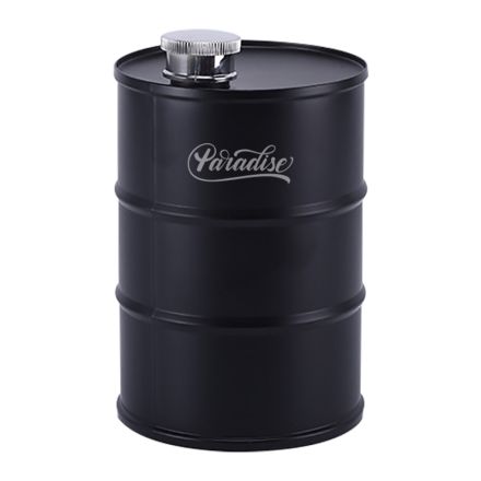 Custom Oil Drum Shaped Hip Flask - 25 oz.
