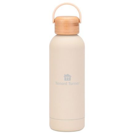 Custom Double Wall Stainless Steel Water Bottle w/ Bamboo Lid - 17 oz.