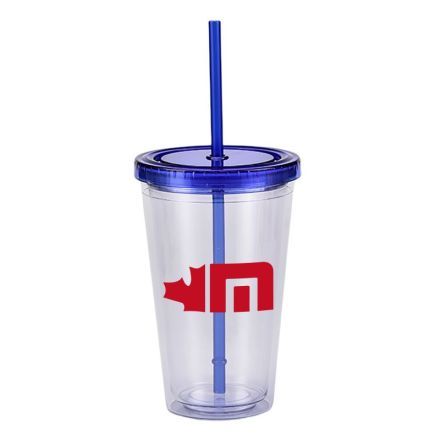 Custom Flexible Double Wall Tumbler w/ Straw - 16 oz.