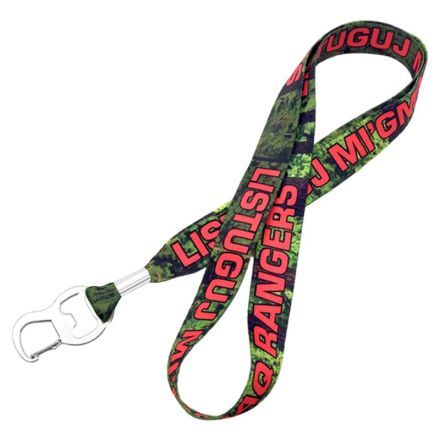 Full Color Custom Metal Crimp Lanyards w/ Bottle Opener