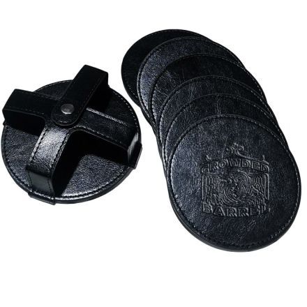 Custom Round Leather 6-Piece Coaster Set w/ Holder