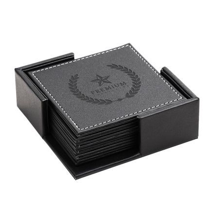 Custom 6-Piece Square Bonded Leather Coaster Set