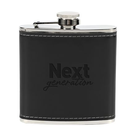Custom Stainless Steel Hip Flask w/ Leatherette Case - 6 oz.