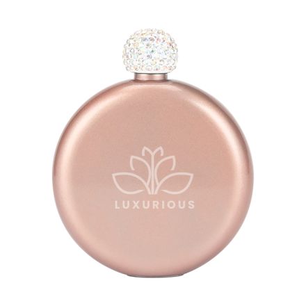 Custom Stainless Steel Wine Flask w/ Rhinestone Cap - 5 oz.