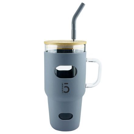 Custom Tapered Glass Tumbler w/ Handle & Silicone Case - 30 oz.