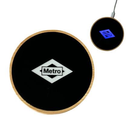 Bamboo Light-Up Logo Wireless Charger - 15W