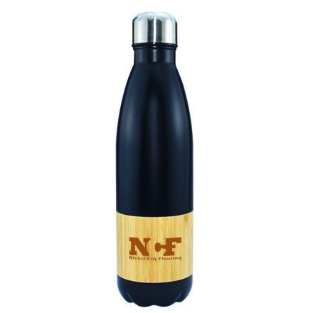 Vacuum Insulated Custom Water Bottle w/ Bamboo Sleeve - 17 oz.
