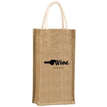 Custom Jute Wine Tote - Double