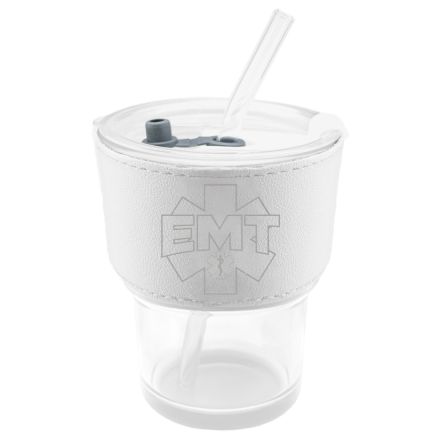 Custom Glass Mug w/ Straw and Leather Sleeve