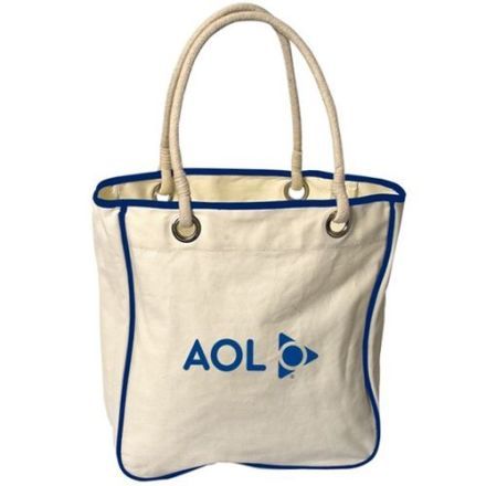 Custom Cotton Canvas Tote Bag w/ Colored Piping - 13.5"w x 14"h x 5.5"d