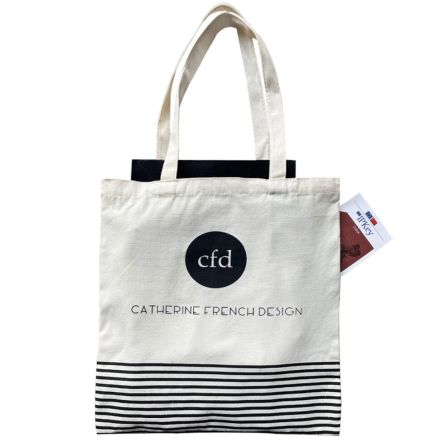 Custom Striped Cotton Tote Bag w/ Side Pocket - 14.88"w x 15.5"h