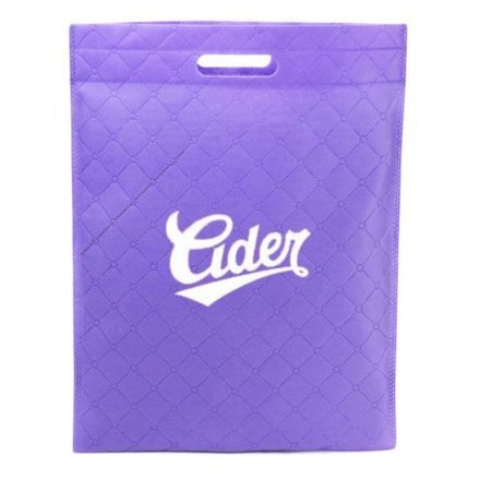 Custom Die Cut Handle Grid Patterned Quilted Non-Woven Gift Bag - 12" w x 16" h