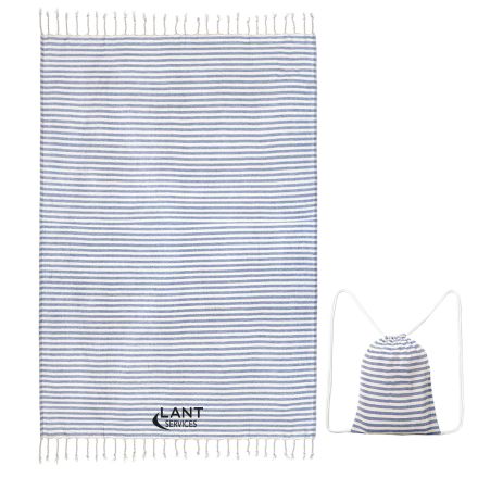 Custom Fringed Beach Towel w/ Drawstring Bag - 39'' x 70''