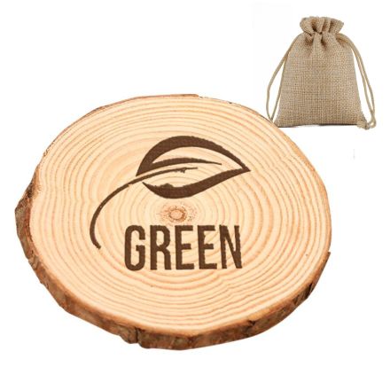 Custom Natural Wood Slice Coaster w/ Pouch