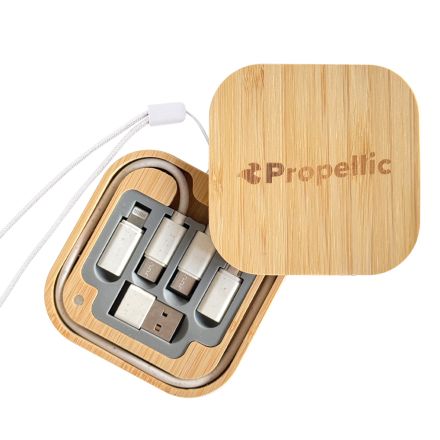 Custom Charging Cable Set w/ Bamboo Case