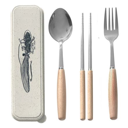 Custom 3-in-1 Wooden Handle Cutlery Set In Case