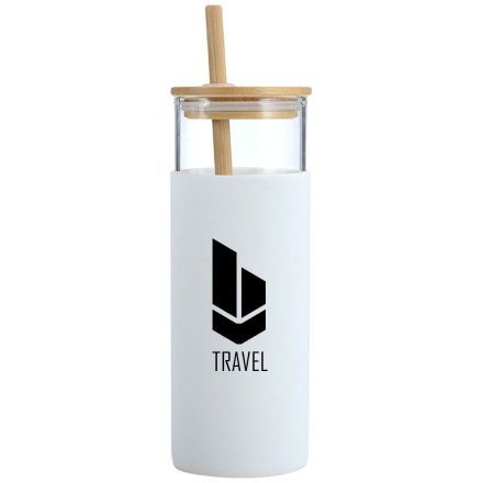 Custom Glass Tumbler w/ Silicone Sleeve & Bamboo Lid Straw - 17 oz.