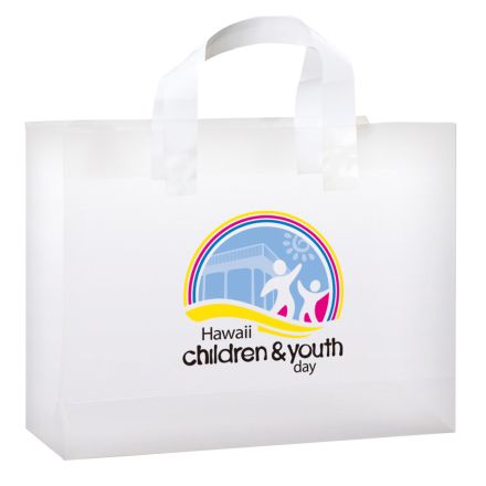 Custom Clear Frosted Soft Loop Shopper Bag - 16"W x 6" Gusset x 12"H