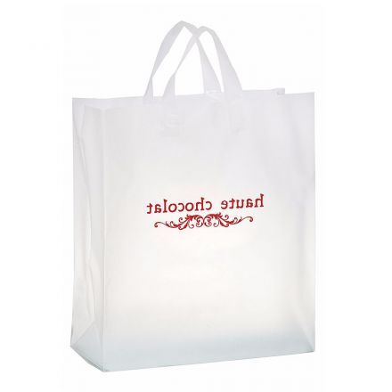 Custom Economy Frosted Plastic Soft Loop Shopping Bag - 16"W x 6" Gusset x 18"H