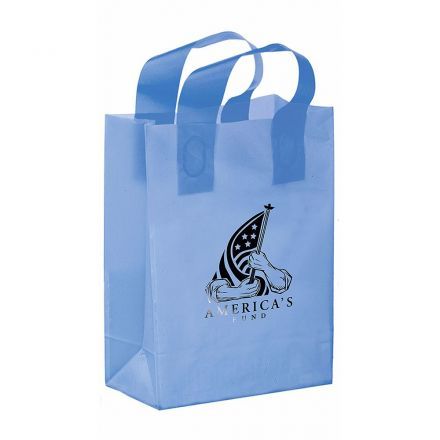 Custom Colored Frosted Plastic Soft Loop Shopping Bags - 8" W x 4" Gussets x 11" H