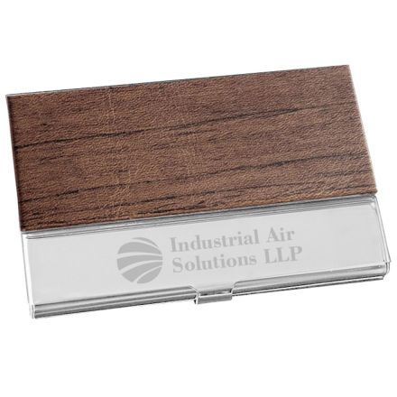Custom Wood-Tone Pu Leather Business Card Holder