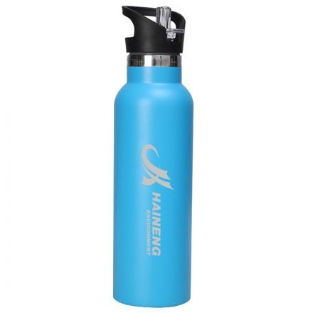 Stainless Steel Double Wall Custom Water Bottle w/ Straw Lid - 20 oz.