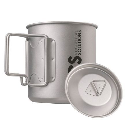 Custom Titanium Pot Foldable Handle Camping Mug w/ Lid- 12 oz.