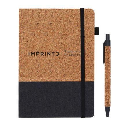 Custom A5 Two-Tone PU Notebook w/ Cork Pen - 5.7'' x 8.4''