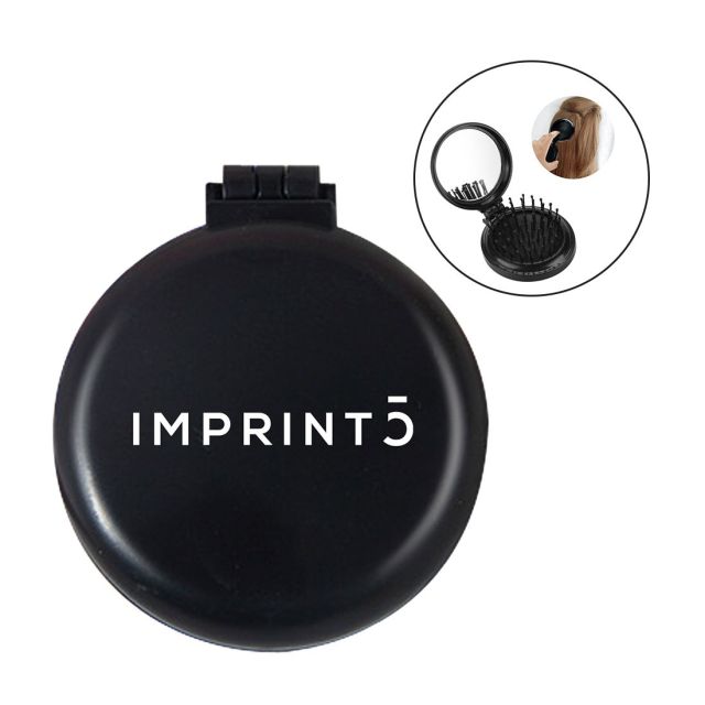 Custom 2-in-1 Mirror Compact w/ Hair Brush- 2.55"