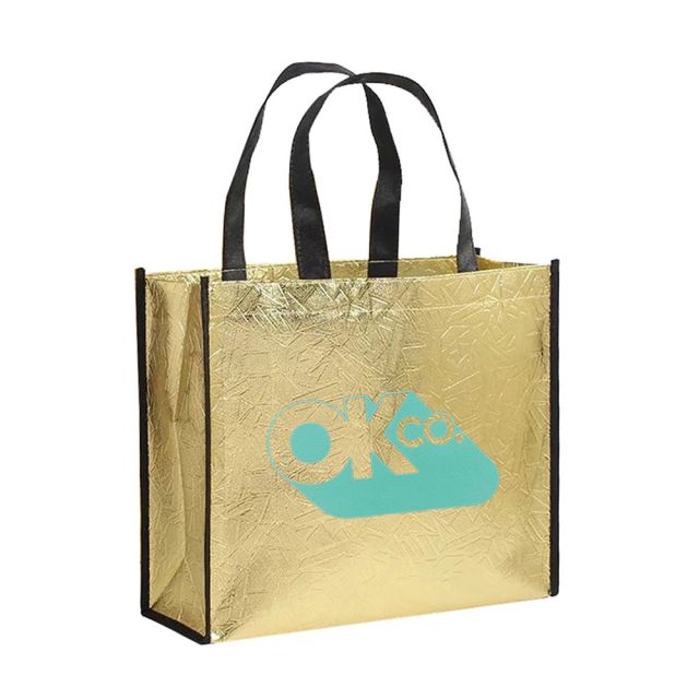 Custom Laminated Metallic Non-woven Tote Bag - 12.5"w x 10.5"h x 4.5"d